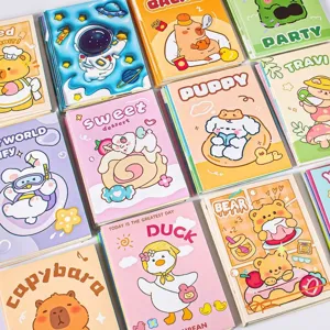 Multiple cute cartoon student notebooks in A5 and B6 sizes with various colorful covers.