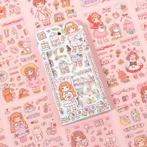 Ensemble de stickers fille dessin animé rose pour décoration de journal DIY étanche