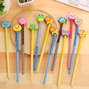Colorful cartoon HB pencils with animal erasers for students school stationery gift