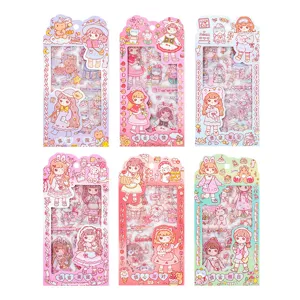 Lot d'autocollants mignons de fille en PVC coloré pour décoration de scrapbooking
