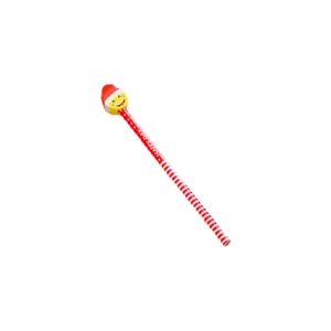 Christmas themed cartoon pencil with cute emoji eraser and red striped barrel for kids