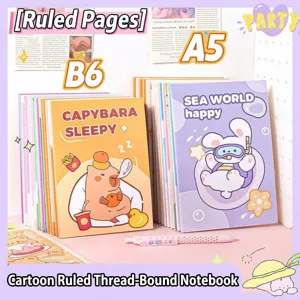 Kawaii cartoon lined notebooks in A5 and B6 sizes featuring Capybara and rabbit cover designs