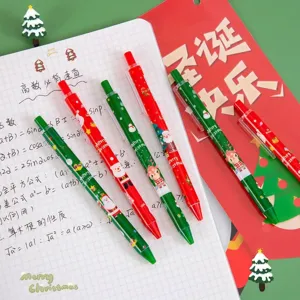 Christmas retractable gel pens with Santa and reindeer cartoon patterns in red and green