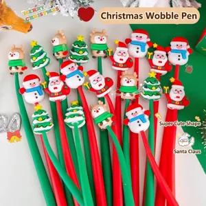 Cartoon Christmas Silicone Gel Pen With Santa Snowman Reindeer Tree 3D Decoration Cute Black Ink Signature Pen For Students Holiday Stationery Gift