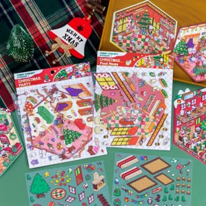 Adesivi per Scene di Casa di Natale 3D Decalcomanie per Scrapbook DIY Decorazioni per Micro Paesaggi Cartone Animato