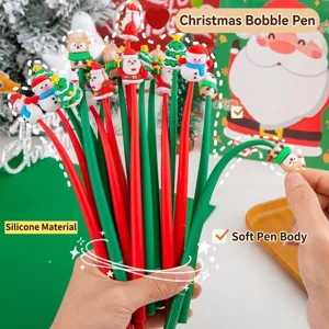 Cartoon Christmas silicone gel pens featuring Santa and snowman toppers for student gift