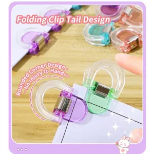 Creative transparent colorful folding binder clips with ergonomic round edges for stationery