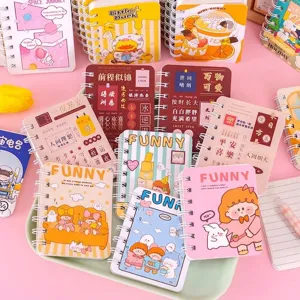 Mini A7 cute cartoon spiral notebook for students with 160 pages of portable paper