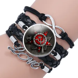 Soviet medal red star multi-layer leather bracelet vintage retro punk wristband jewelry