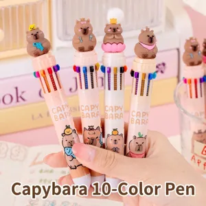 Penne a sfera a 10 colori a tema Capybara con simpatici toppers per scritte e journaling