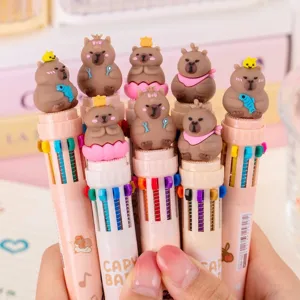 Penna a Sfera Multicolore Capibara Cartone Animato Carino Retrattile Multifunzionale Penna di Plastica per Studente Ufficio Cartoleria
