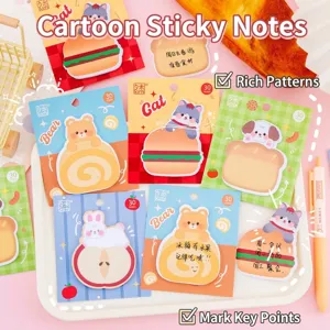 Notes adhésives colorées en forme d'aliments avec de mignons motifs de chat et d'ours