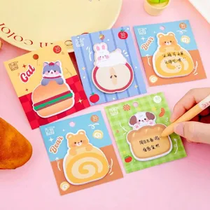 Lot de notes autocollantes mignonnes en forme de nourriture et animaux, 30 feuilles.