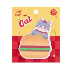 Notes autocollantes mignonnes en forme de chat et burger, bloc-notes de 30 feuilles
