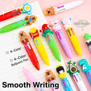 Set van schattige 3D-cartoonfiguur 4-kleuren intrekbare balpennen voor school en dagboek