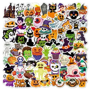 Halloween cartoon graffiti stickers collection with pumpkins and ghosts