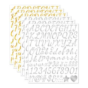 Macro view of 1 inch waterproof vinyl German alphabet, numbers, and symbols stickers