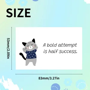 Dimensions de la carte d'encouragement chat mignon, mesures 83mm par 53mm détaillées