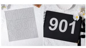 Detailed view of 4-inch waterproof silver glitter vinyl number stickers applied on a black surface