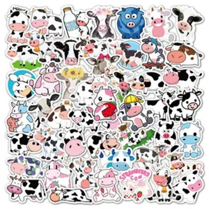 A collection of diverse cartoon cow stickers with various waterproof aesthetic designs