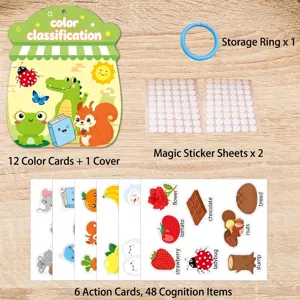 Pädagogisches Quiet-Book-Set mit Farbkarten, Klettpunkten und Objektaufklebern