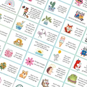 Cartes d'encouragement en anglais avec illustrations d'animaux et de plantes mignons