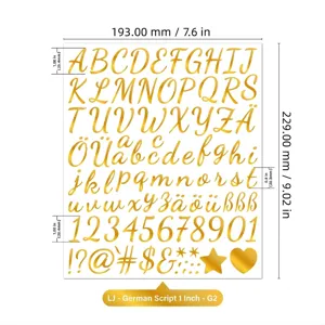 1-inch waterproof gold German cursive alphabet and number stickers for DIY gift decoration