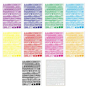 Set of 0.5-inch waterproof colorful alphabet and number stickers in 10 vibrant colors