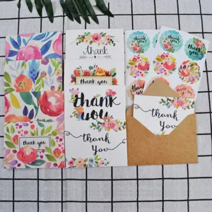 Assorted vintage floral 'Thank You' greeting card set with envelopes and round stickers