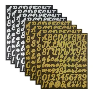 Glitter Alphabet Letter Stickers Gold Silver Script Numbers For Graduation Cap DIY Mailbox Decor Stationery Stickers