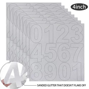 4 Inch Silver Glitter Vinyl Number Stickers Waterproof Frosted PVC Letter Numbers For Mailbox Identification Cargo Classification Address Outside Signs Labels