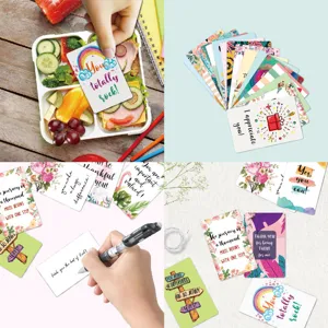 Lot de 72 cartes de motivation colorées avec citations inspirantes pour le déjeuner.