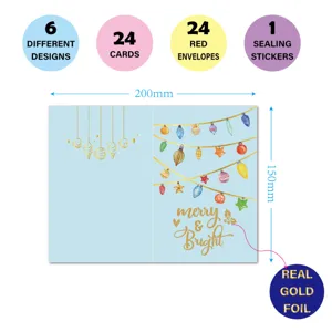 Detailed view of Christmas card set with 200mm x 150mm dimensions and real gold foil.