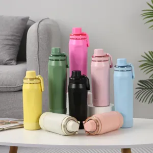 Variedad de botellas isotérmicas de colores en acero inoxidable 304 con asas portátiles