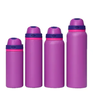 Set di quattro borracce termiche in acciaio inossidabile viola di varie dimensioni per viaggi