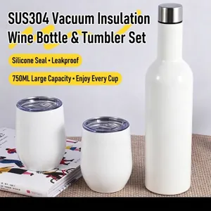 White 304 stainless steel insulated wine bottle and egg cup tumbler gift set