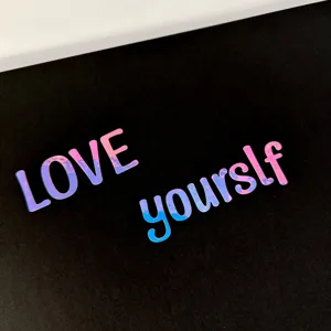 Detail view of 1-inch holographic metallic alphabet stickers for water cup decoration