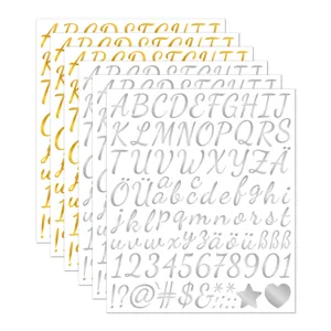 German Cursive Alphabet Number Stickers Gold Silver Waterproof Vinyl Letter Decals For DIY Holiday Gift Decoration Scrapbook