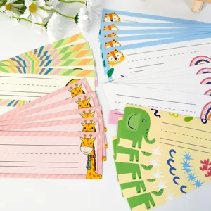 Set of 25 colorful cartoon animal desk name plates for primary school classroom decoration.
