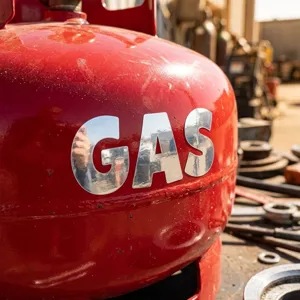Détail d'autocollants lettres en chrome argenté de 2,5 pouces formant le mot GAS