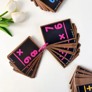 Math flashcards detail showing multiplication problems for kids early education