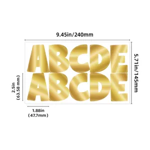 Dimensions des autocollants alphabet dorés brillants de 2,5 pouces pour décoration