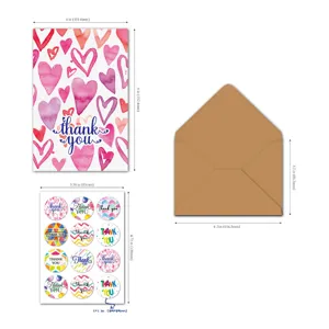 Dimension specifications for thank you card set with envelope and stickers sheet