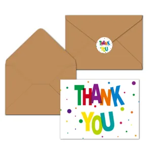 Set of colorful Thank You greeting card with two brown kraft paper envelopes for gifting