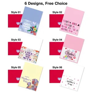 Assorted Mother's Day greeting cards with red envelopes featuring floral and heart designs