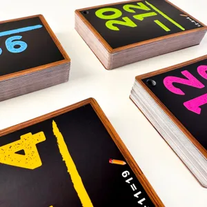 Close-up of colorful arithmetic flashcards for children with chalkboard design
