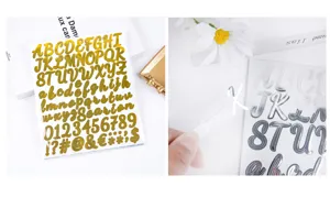 Detailed view of 1-inch gold and silver waterproof alphabet and number stickers