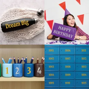 Detailed application of 1-inch gold and silver glitter alphabet and number stickers