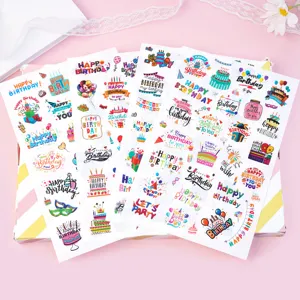 Colorful cartoon Happy Birthday stickers for gift box seals and party scrapbooking