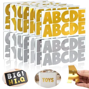 Autocollants Grand Alphabet Métallique Grands Chiffres Or Argent Lettres Réfléchissantes pour Fête DIY Maison Décor Panneau Boîte Lettres